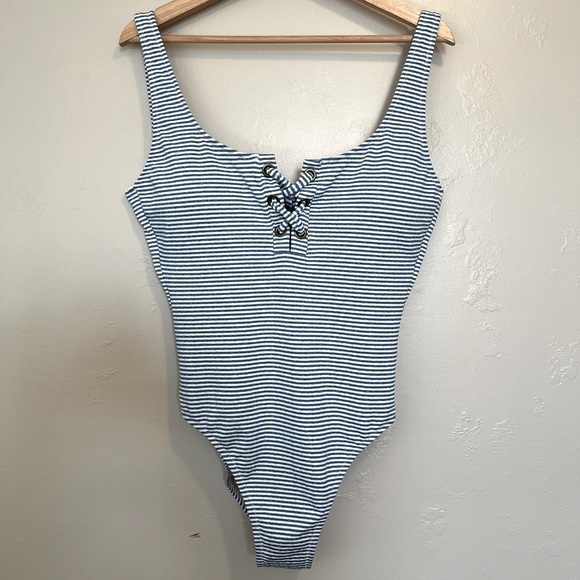 J. Crew Lace-up One-Piece In Faded Stripe - Picture 3 of 16